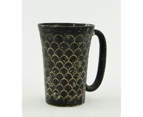 Unusual Victorian silver Christening mug
with fish scale designs, makers marks R M E H, London 1889.