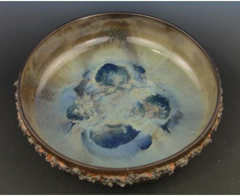 An Icelandic lava and ceramic bowl
with applied frieze, stamped, diameter 13.25".