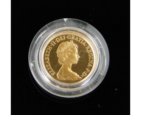 A 1980 gold proof sovereign.