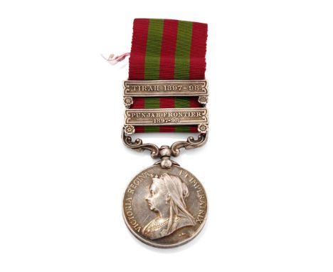 Queen Victoria India 1895 medal with 2 bars to include Tirah 1897-98 and Punjab Frontier 1897-1898, awarded to No. 4014 G W L