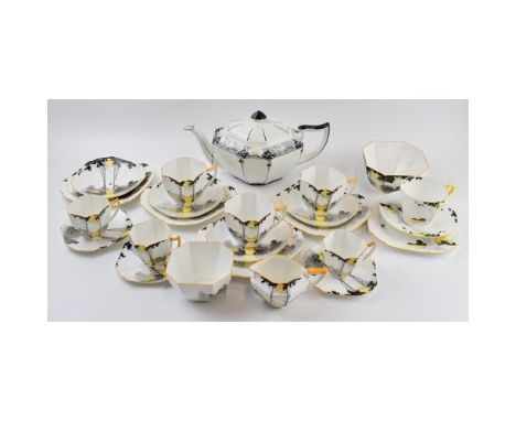 A collection of Shelley tea ware to include 11479 Sunset and Trees teapot (cracked), a quantity of 11678 Sunset and Trees duo