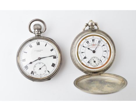 A pair of silver pocket watches to include a sterling silver Benson open face pocket watch with a .800 silver Turkish full hu