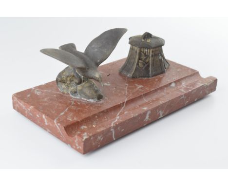 French Art Deco inkwell with a seagull, 25cm long.  Seagull appears to have been glued.