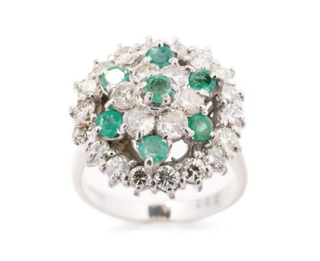 18ct gold ring set with 1.5ct of diamonds and emeralds, size 7.2 grams, size L/M.  Vintage.