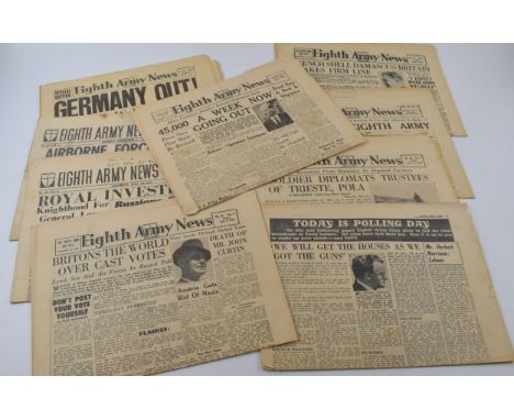 8 copies of Eighth Army News from 1941-1945.  Believed complete, age commemsurate wear.