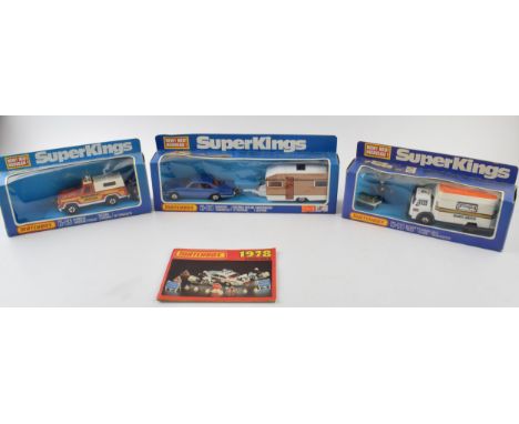 Boxed Matchbox Super Kings K-19 Group 4 Security Truck, K-65 Plymouth Emergency Mountain Rescue Vehicle and K-69 Europa Carav