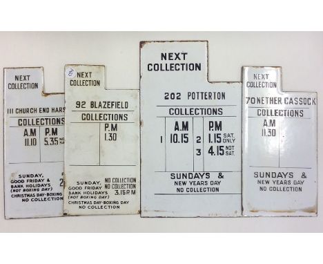 Four steel and enamel Post Office 'Collection' plaques. Est. £25 - £35.
