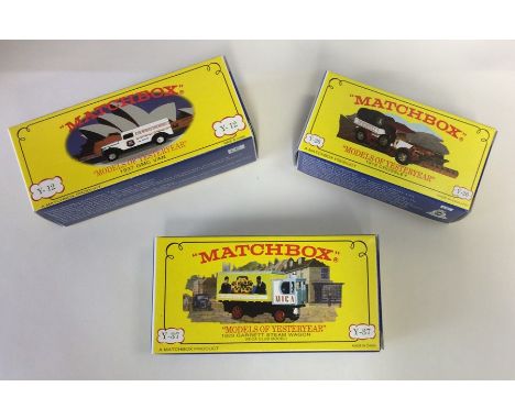 MATCHBOX: Three various boxed "Models of Yesteryear" toy vehicles comprising a 1937 GMC van, numbered Y-12; together with a 1