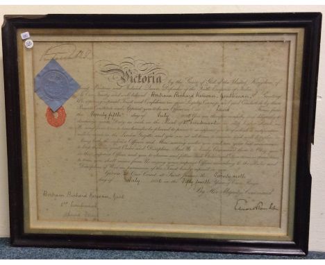 Lt Gen Sir Bertram Richard Kirwan KCB CMG commissioning document with original Queen Victoria signature. 25th July 1890. Late