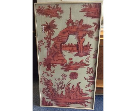 A large framed and glazed tapestry / sampler of Oriental design. Est. £30 - £50.
