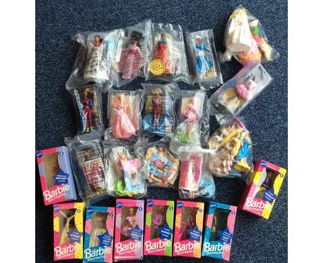 A set of six (plus 2) boxed MATTEL 'Barbie' miniature dolls together with a set of four 'Barbie / Hot Wheels' McDonald's toys