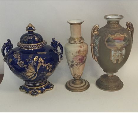 A Noritake vase together with two Royal Worcester vases. Est. £20 - £30.