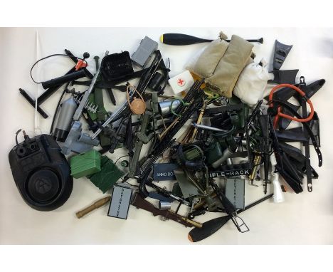 ACTION MAN: A selection of various Action Man accessories to include weapons, ammunition boxes, flippers, sand bags, belts, h