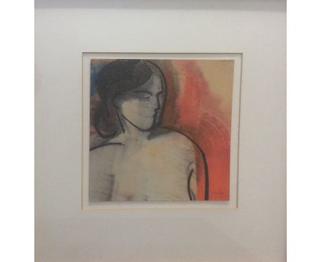 MARY STORK (British 1938 - 2007): A framed and glazed portrait of a seated nude in red hues. Signed and dated 6.6.95 to botto
