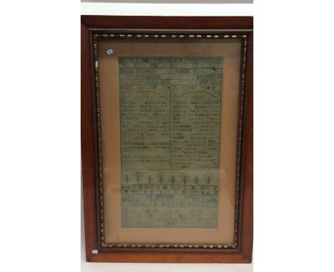 A framed and glazed sampler dated 1729. Est. £30 - £50.