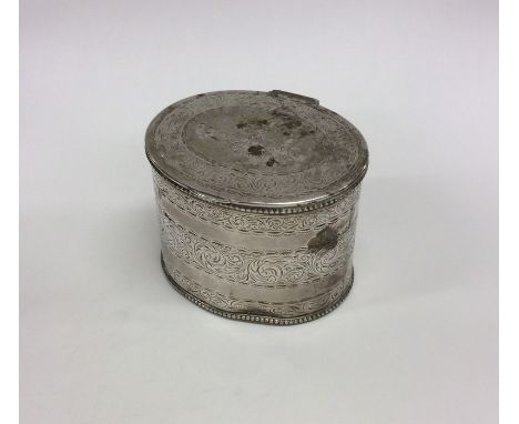 A good quality oval Continental silver tea caddy with bright cut decoration to hinged lid. Approx. 337 grams. Est. £150 - £25