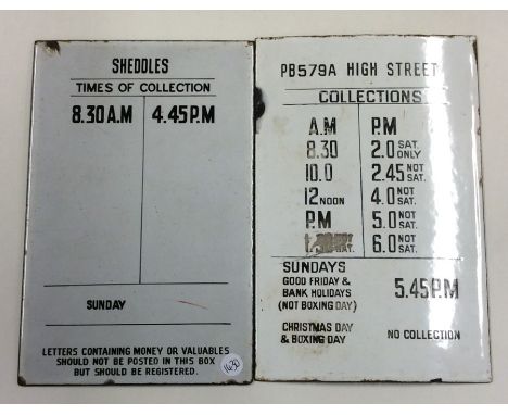 Two steel and enamel Post Office 'Collections' plaques. Est. £20 - £30.