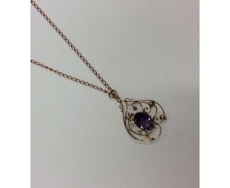 A large gold pendant with loop top on fine link chain. Approx. 14.8 grams. Est. £100 - £150.