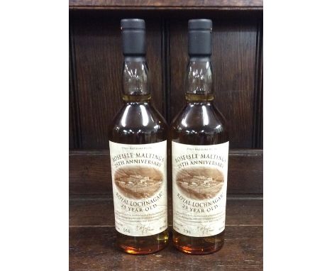 Two x rare 70 cl bottles of Roseisle Maltings 25th Anniversary Royal Lochnagar Single Malt Scotch Whisky 2008 numbered 046 an