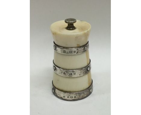 A good ivory and silver banded pepper grinder. Birmingham. By JTH. Approx. 173 grams. Est. £100 - £150.