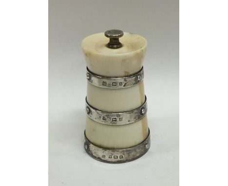 A good ivory and silver banded pepper grinder. Birmingham. By JTH. Approx. 173 grams. Est. £100 - £150.