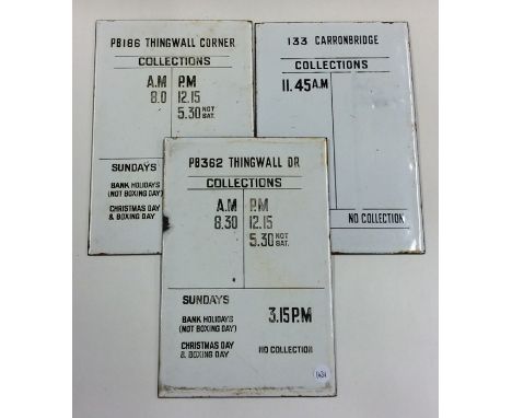 Three steel and enamel Post Office 'Collections' plaques. Est. £25 - £35.