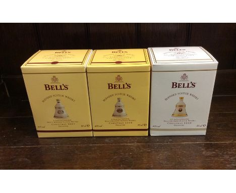 Three boxed Bell's Blended Scotch Whiskys in Christmas Wade Decanters dated 2007, 2008, and 2009. (3)