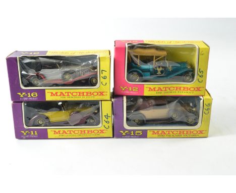Four Matchbox vintage model cars to include 1928 Mercedes SS coupe, 1909 Thomas Flyabout, 1938 Lagonda Drophead Coupe and 193