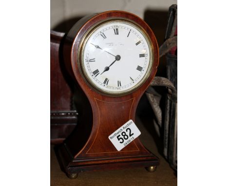 Edwardian balloon clock with inlaid stringing, H ~ 20cm