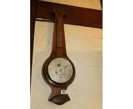 Pine Art Deco aneroid thermometer barometer