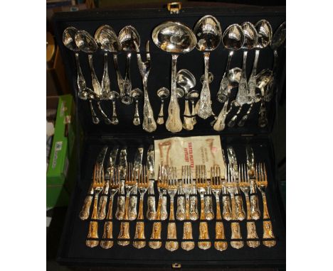 Twelve place setting silver plated flatware canteen in Kings pattern