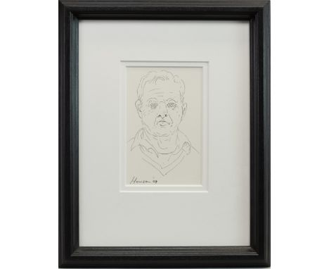 * PETER HOWSON OBE (SCOTTISH b 1958), HEAD STUDY pen on paper, signed and dated '09 in pencil 19cm x 13cm Mounted, framed and