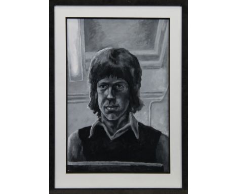 * PETER HOWSON OBE (SCOTTISH b 1958), SELF PORTRAIT, AS A YOUNG MAN oil on board 46cm x 30cm Mounted, framed and under glass.