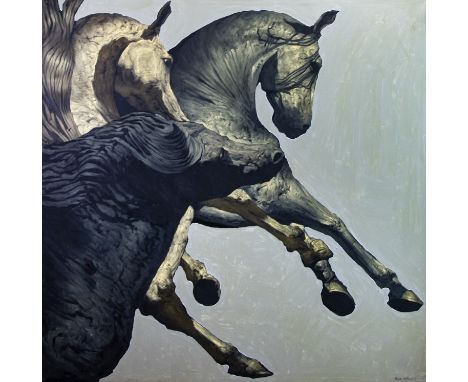 * HUW WILLIAMS (AKA THE HORSE PAINTER) (b. 1968 - ), PELETON III oil on canvas, signed 168cm x 168cm Unframed, as intended No