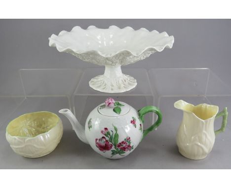 A group of ceramics to include: a Herend floral pattern teapot, Copeland Spode cabbage leaf-moulded footed comport and a Bell