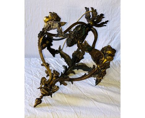 A late 19th Century gilt cherub hanging lighting. 60cm HCondition report:No glass fitted with general scuffs