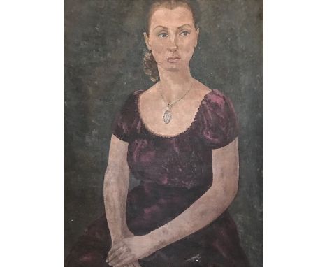 Austin Davies (British, 20th Century), portrait of June Furlong, oil on board, 84 by 59cm, unframed Literature: illustrated p