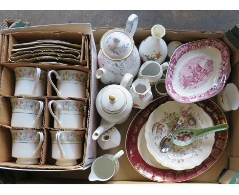 A collection of ceramics to include: coffee pots, milk jugs, vases, napkin rings, plates, dishes, trinket dishes: New Chelsea