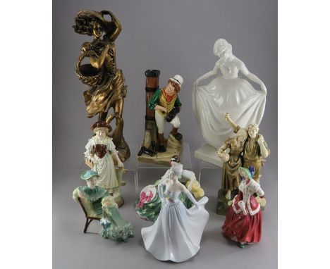 A group of ceramic figures to including: Coalport, Bretby, Royal Doulton etc (9)Damage to the base of one Doulton figure. 