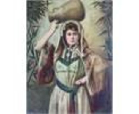 Eastern European School, late 19th Century, portrait of a young woman, three quarter length in traditional costume, carrying 