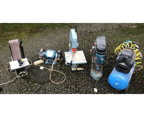 Bench tools: Compressor, Grinder, Sander, Drill, Saw.all in good used condition.