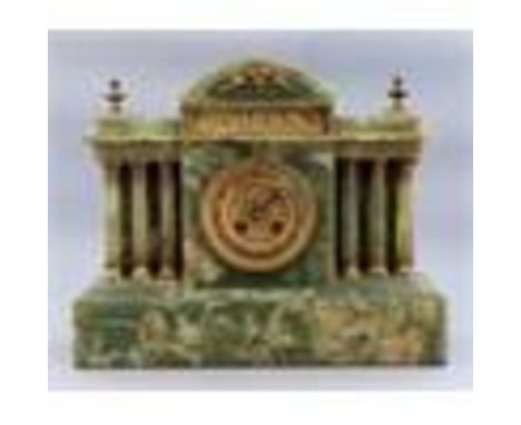 A late 19th Century bracket clock, green onyx case of Baroque architectural form with arched pediment with inset classical fr