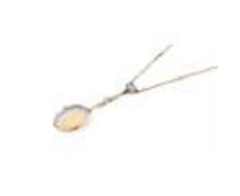 A 9ct opal Necklace with fancy fine link suspending oval shape opal cabochon in turn suspending drop with central old-cut dia