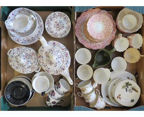 A group of ceramic tea wares to include: a red-printed part service, a floral part transfer-printed service, Midwinter floral