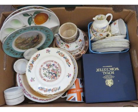 A box of assorted ceramics to include Royal Worcester, Lawleys, Hancock etc. (q)Some damages. 
