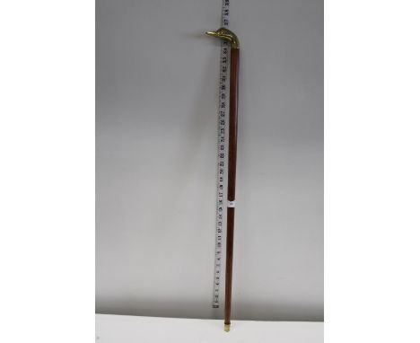 A vintage walking stick with brass duck head handle  collection only 