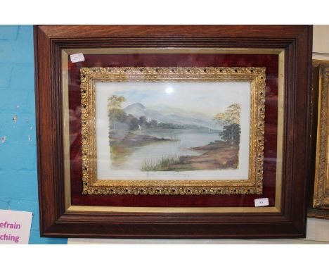 A framed oil on ceramic tablet picture of 'The middle of Killarney lakes'  collection only 