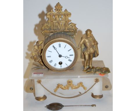 A circa 1900 French gilt metal and alabaster mantel clock 