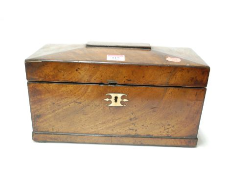 A circa 1830 mahogany and ebony strung fitted tea caddy