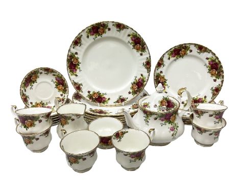 Royal Albert Old Country Roses pattern tea service for six place settings, comprising teacups and saucers, dinner plates, tea